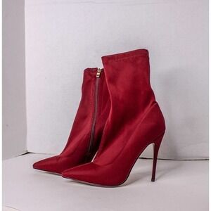LaModa Stiletto High Heel Boots Stretch Fabric Red Maroon Size 5
